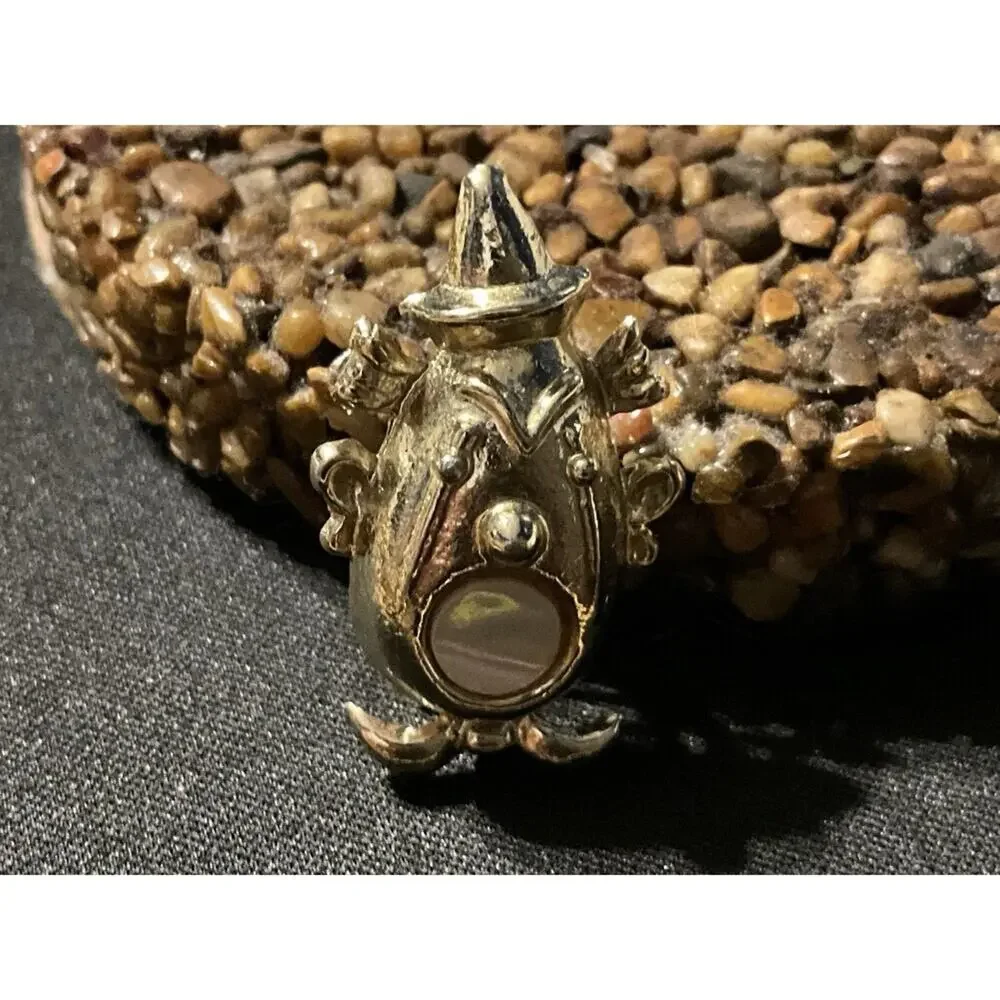 1960’s Gold Tone Clown Face Brooch W/ MOP Mouth
